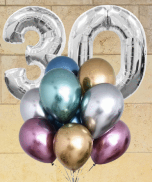 זר בלונים מספרים וכרום מטאל