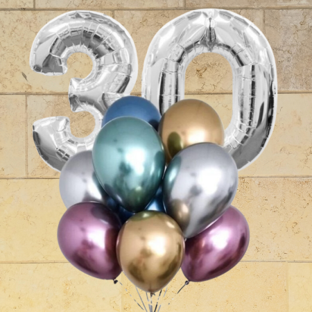 זר בלונים מספרים וכרום מטאל