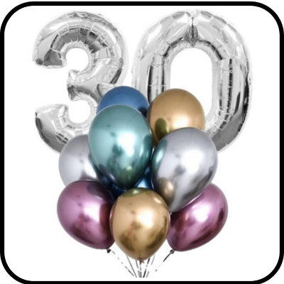 זר בלונים מספרים וכרום מטאל
