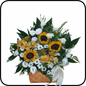 סידור חמניות שמש בכלי קלוע